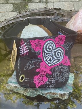 KBETHOS Black  Visor with Pink Embroidered Heart and Silver Rhinestones